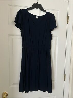 Old Navy Navy V-Neck Flutter Sleeve Midi Dress